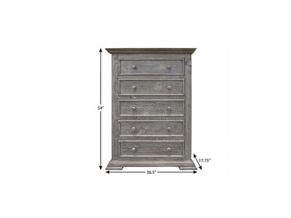 37" Gray Solid Wood Five Drawer Dresser