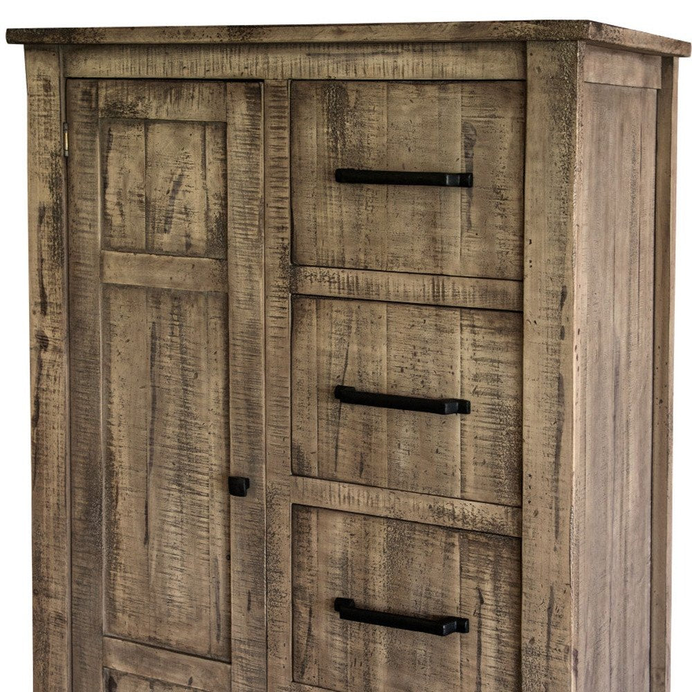 54" Brown Solid Wood Two Door Four Drawer Combo Dresser
