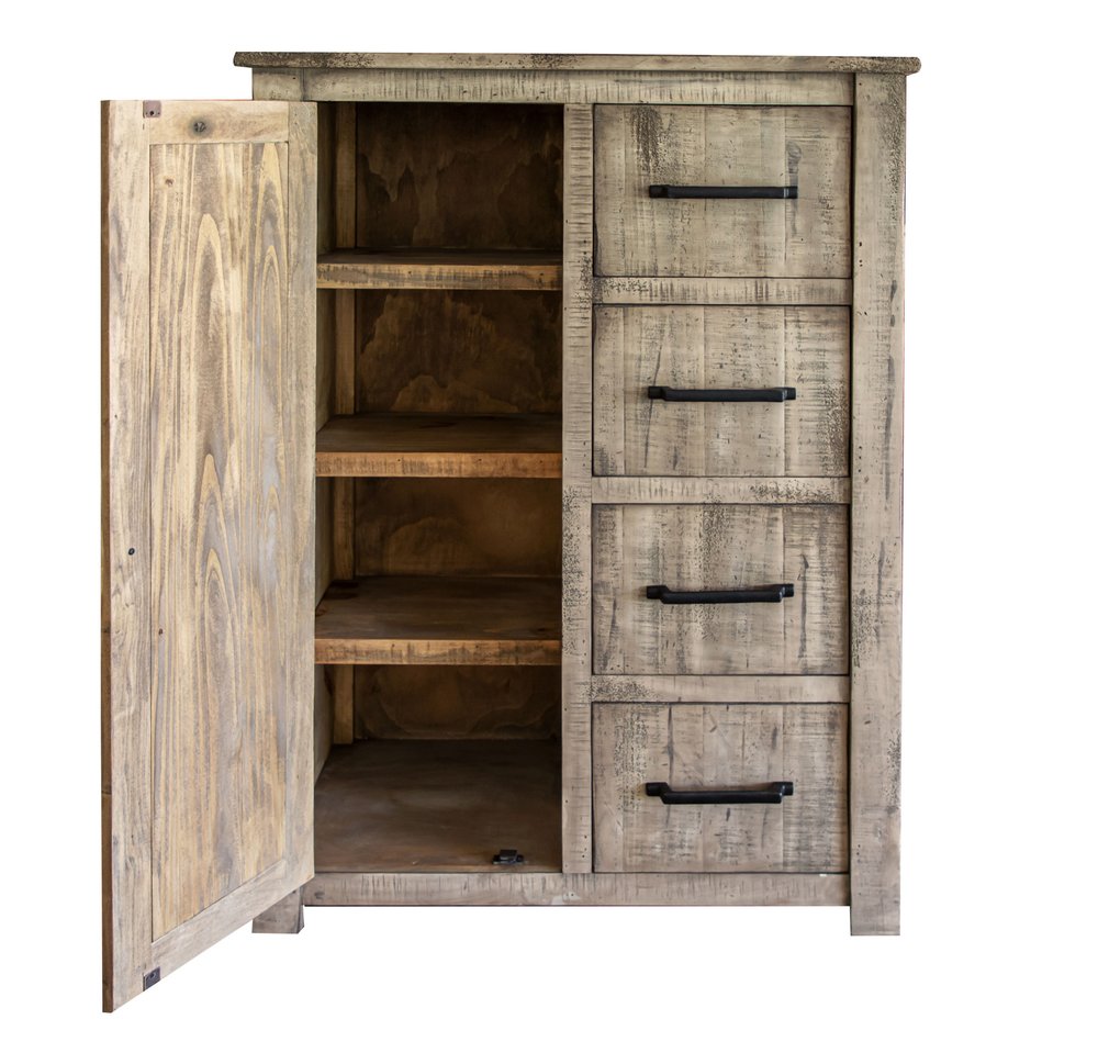 54" Brown Solid Wood Two Door Four Drawer Combo Dresser