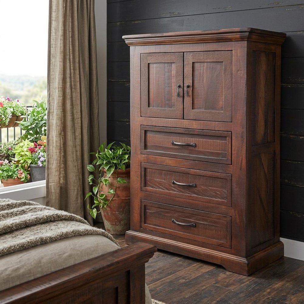 37" Brown Solid Wood Three Drawer Dresser