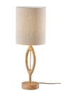 28" Natural Solid Wood Round Table Lamp With Beige Drum Shade