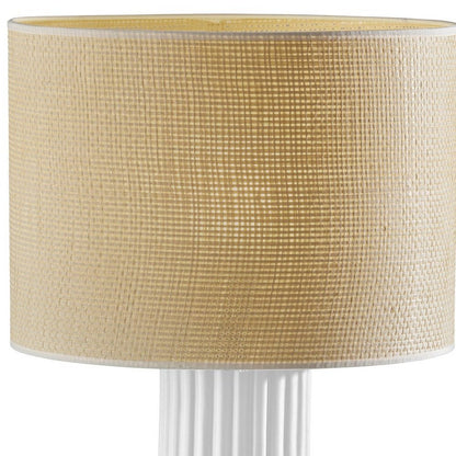 29" White Ceramic Cylinder Table Lamp With Beige Drum Shade