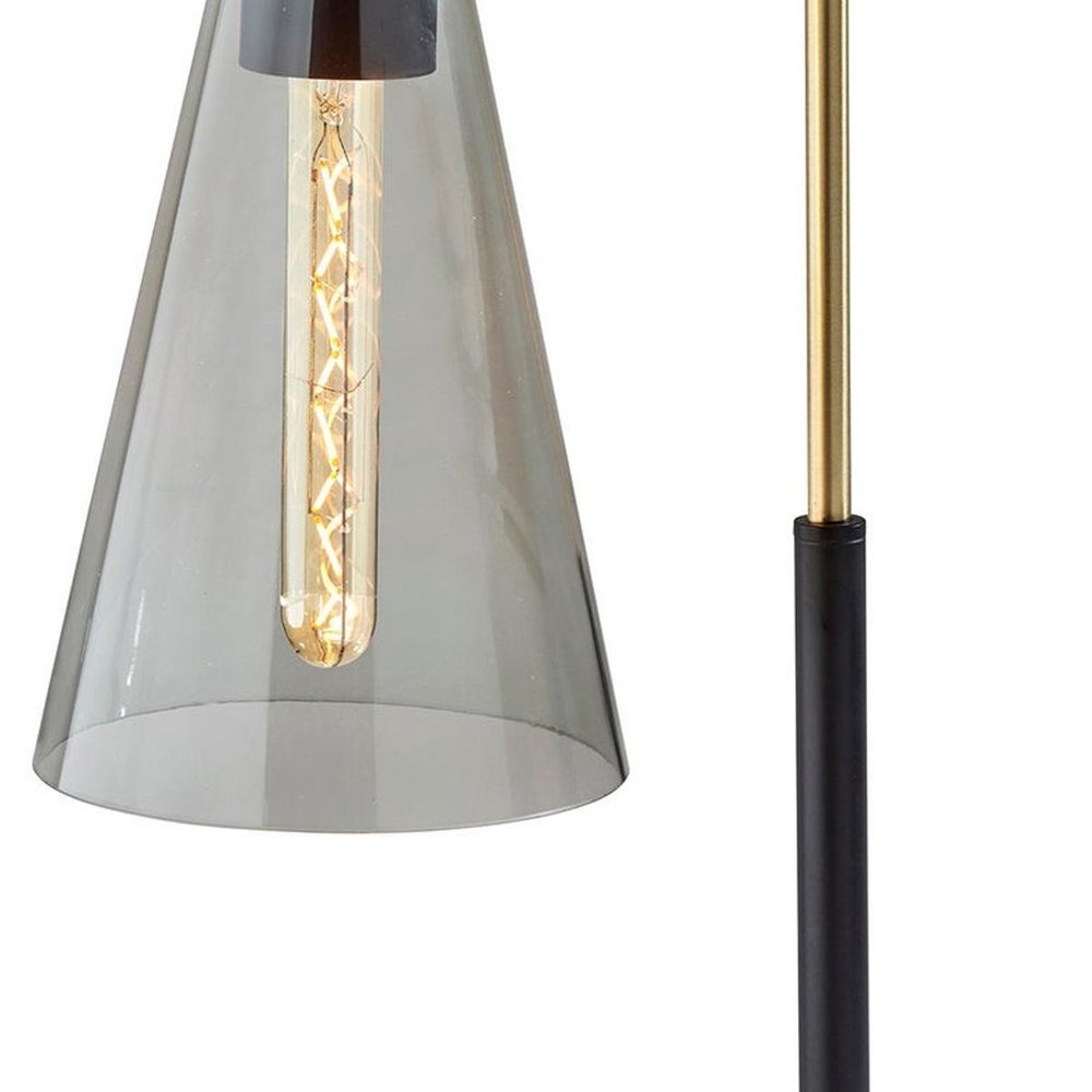 24" Black and Gold Metal Desk Lamp With Light Gray Cone Shade