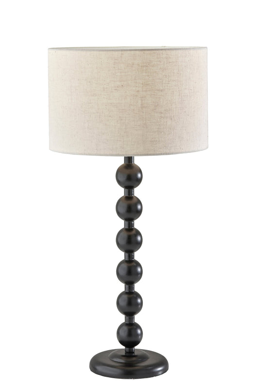 28" Black Solid Wood Candlestick Table Lamp With Off White Drum Shade