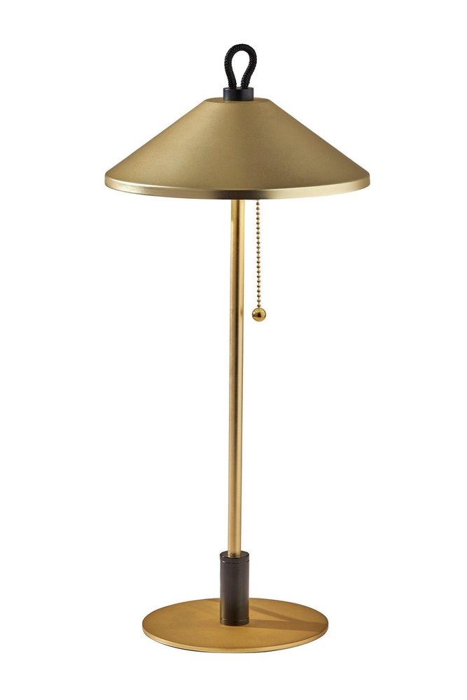 20" Black and Gold Metal Two Light Candlestick LED Table Lamp With Brass Cone Shade
