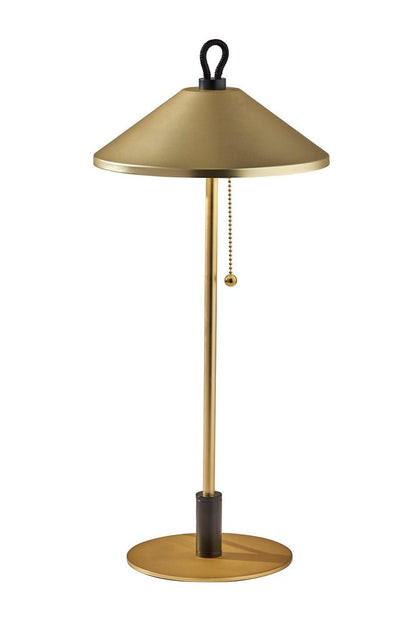 20" Black and Gold Metal Two Light Candlestick LED Table Lamp With Brass Cone Shade