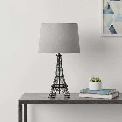 25" Black Acrylic Paris Desk Table Lamp With Gray Drum Shade