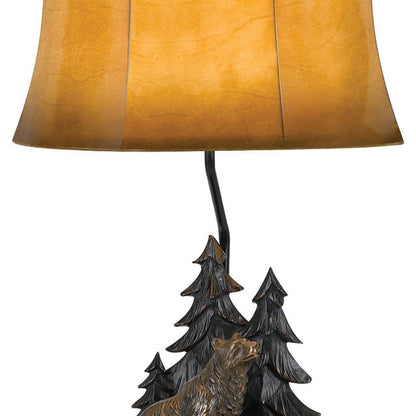 29" Antiqued Bronze Novelty Table Lamp With Brown Bell Shade