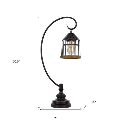 31" Bronze Metal Table Lamp With Bronze Cage Shade