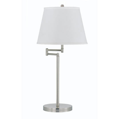 28" Nickel Metal Table Lamp With Off White Empire Shade