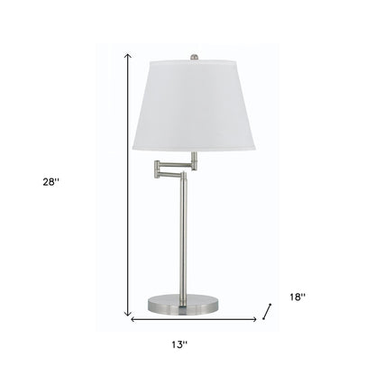 28" Nickel Metal Table Lamp With Off White Empire Shade