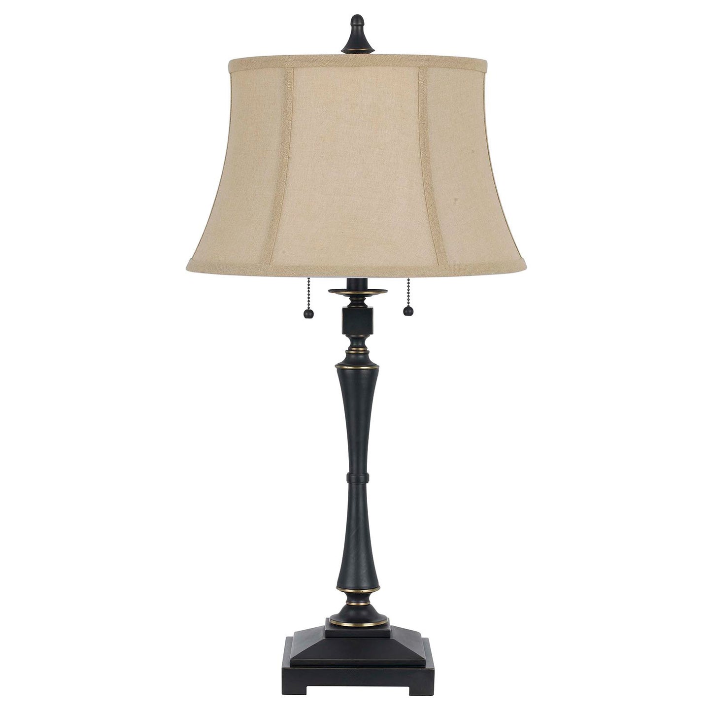 31" Black Metal Two Light Candlestick Table Lamp With Beige Empire Shade