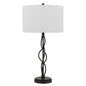 30" Black Metal Candlestick Table Lamp With Off White Drum Shade