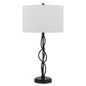 30" Black Metal Candlestick Table Lamp With Off White Drum Shade
