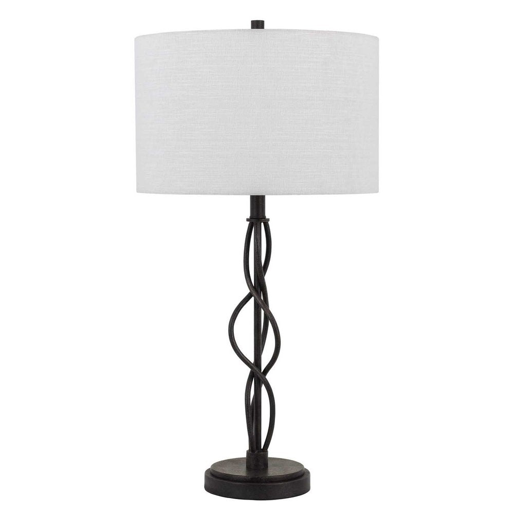 30" Black Metal Candlestick Table Lamp With Off White Drum Shade