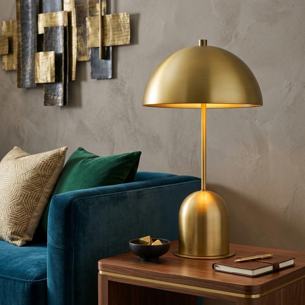 20" Antiqued Brass Metal Novelty Desk Lamp With Antiqued Brass Dome Shade