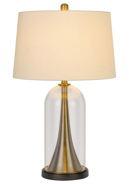 29" Clear Metal Table Lamp With White Empire Shade