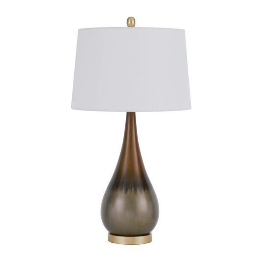 30" Bronze Metal Round Table Lamp With White Empire Shade