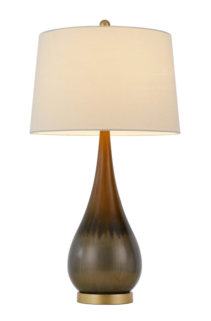 30" Bronze Metal Round Table Lamp With White Empire Shade