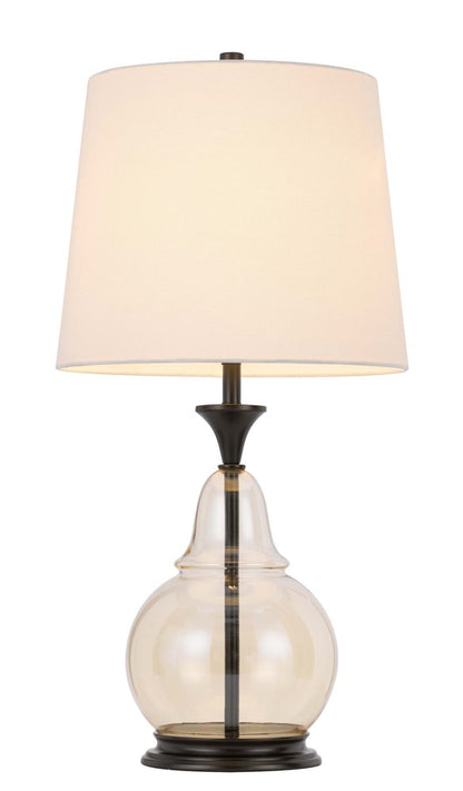 28" Clear Metal Table Lamp With White Empire Shade
