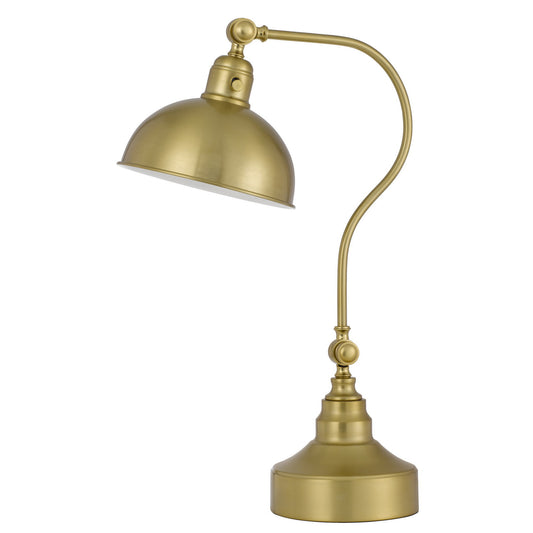 25" Antiqued Brass Metal Lantern Desk Lamp With Antiqued Brass Dome Shade