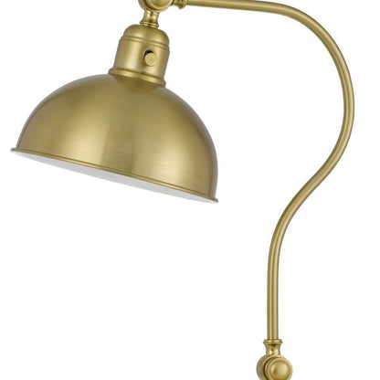 25" Antiqued Brass Metal Lantern Desk Lamp With Antiqued Brass Dome Shade