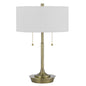 20" Antiqued Brass Metal Two Light Table Lamp With White Drum Shade