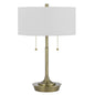 20" Antiqued Brass Metal Two Light Table Lamp With White Drum Shade