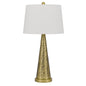 27" Antiqued Brass Metal Geometric Table Lamp With White Empire Shade