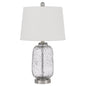 24" Nickel Metal Cylinder Table Lamp With White Empire Shade