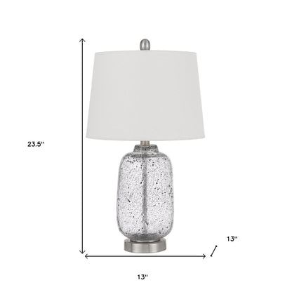 24" Nickel Metal Cylinder Table Lamp With White Empire Shade