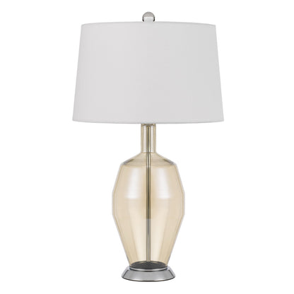 29" Nickel Metal Round Table Lamp With White Drum Shade