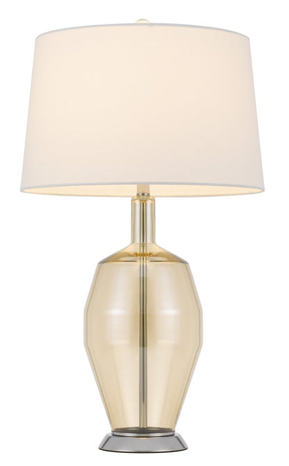 29" Nickel Metal Round Table Lamp With White Drum Shade