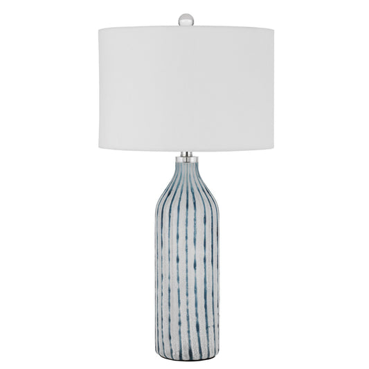 30" Aqua and Gray Glass Table Lamp With White Drum Shade