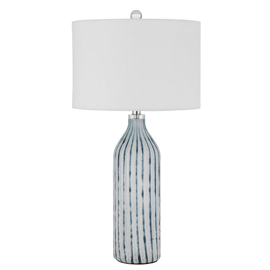 30" Gray And Aqua Glass Table Lamp With White Drum Shade