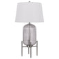 33" Nickel Glass Round Table Lamp With White Empire Shade