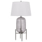 33" Nickel Glass Round Table Lamp With White Empire Shade