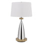 31" Brown Metal Geometric USB Table Lamp With White Empire Shade