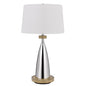 31" Brown Metal Geometric USB Table Lamp With White Empire Shade