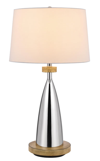 31" Brown Metal Geometric USB Table Lamp With White Empire Shade