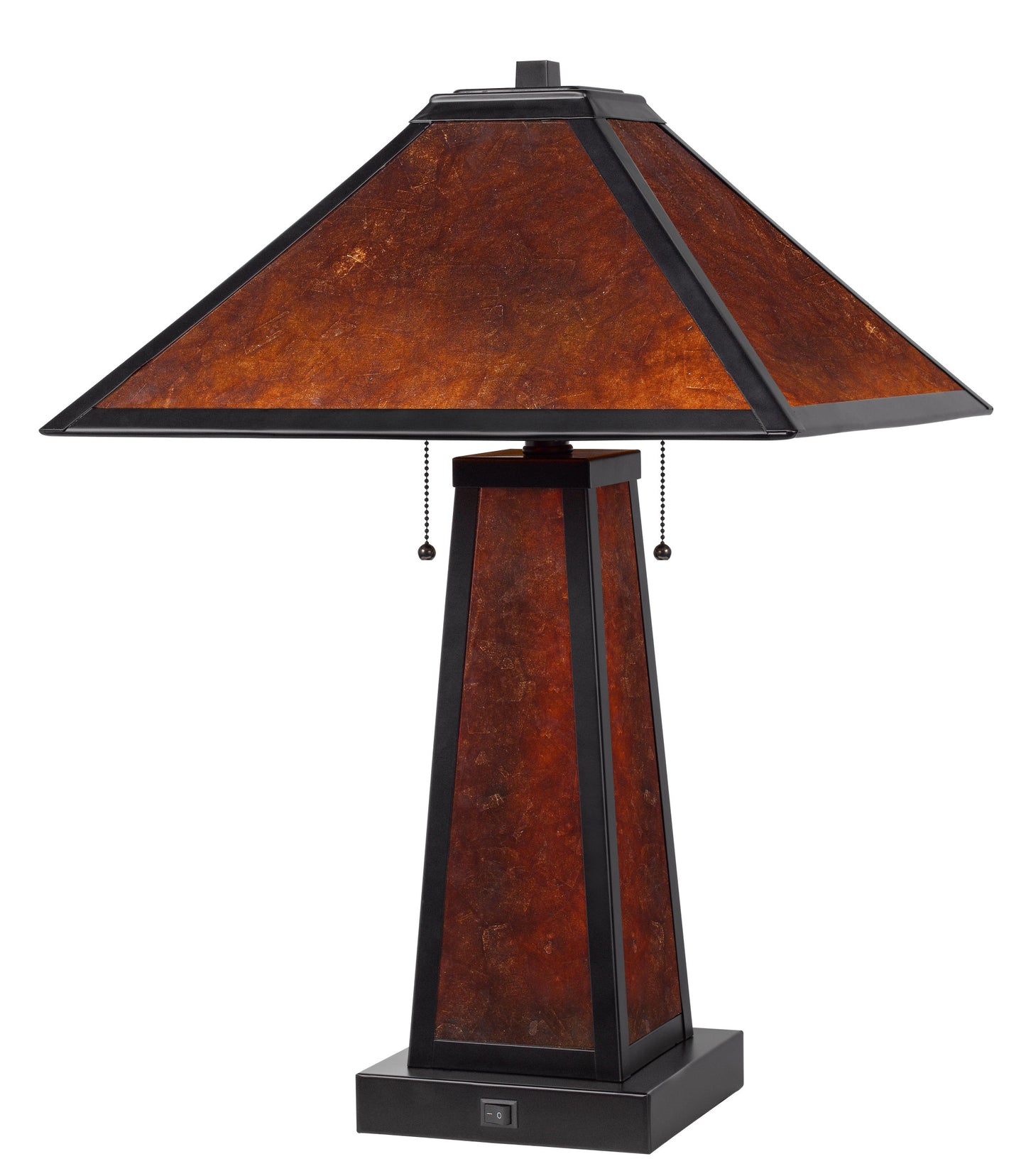 24" Burnt Orange Metal Two Light Table Lamp With Amber Square Shade