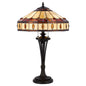 26" Black Metal Two Light Candlestick Table Lamp With Ivory and Red Dome Shade