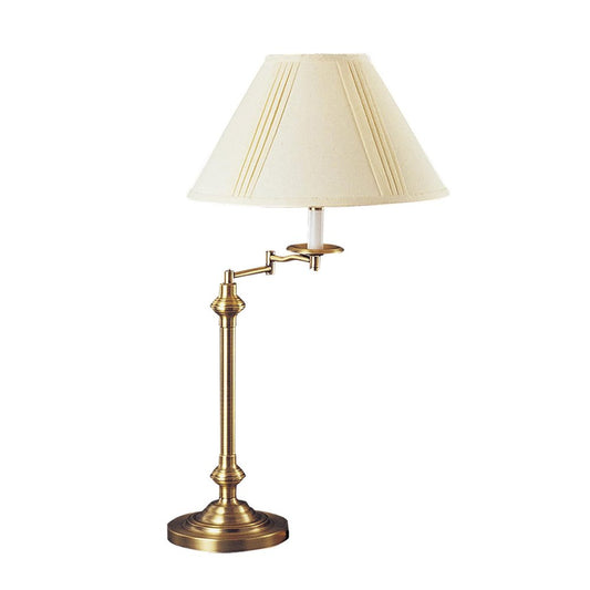 30" Bronze Metal Swing Arm Table Lamp With Off White Empire Shade