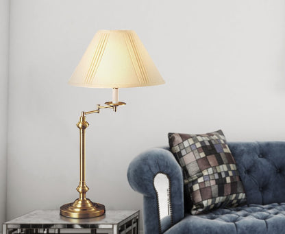 30" Bronze Metal Swing Arm Table Lamp With Off White Empire Shade