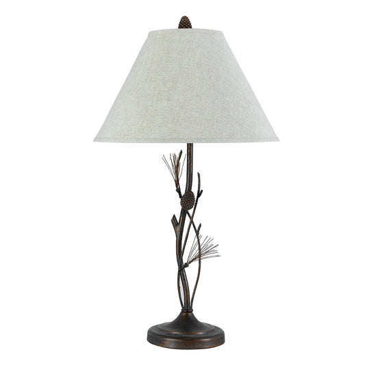 32" Rust Metal Table Lamp With Gray Empire Shade