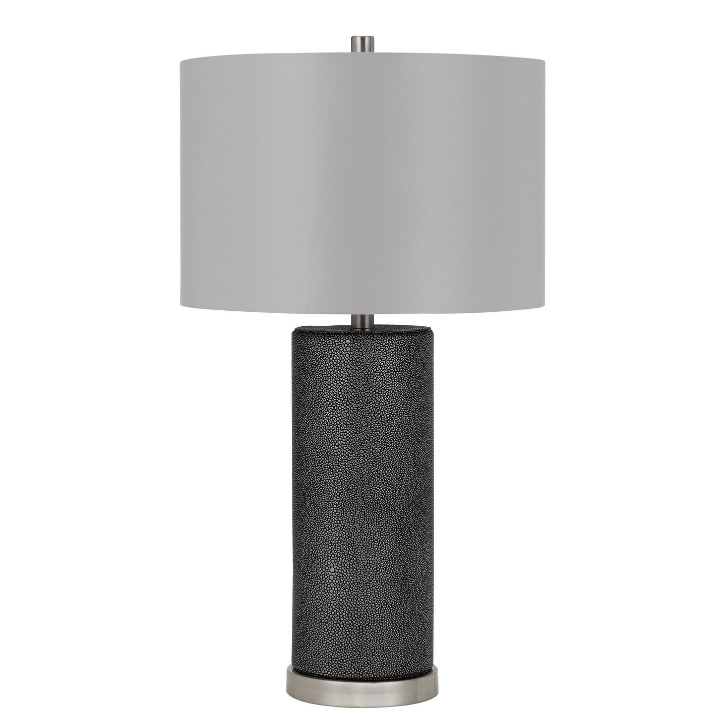 27" Black Metal Table Lamp With Gray Drum Shade