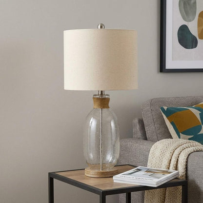 26" Brown Mason Jar Table Lamp With Brown Drum Shade