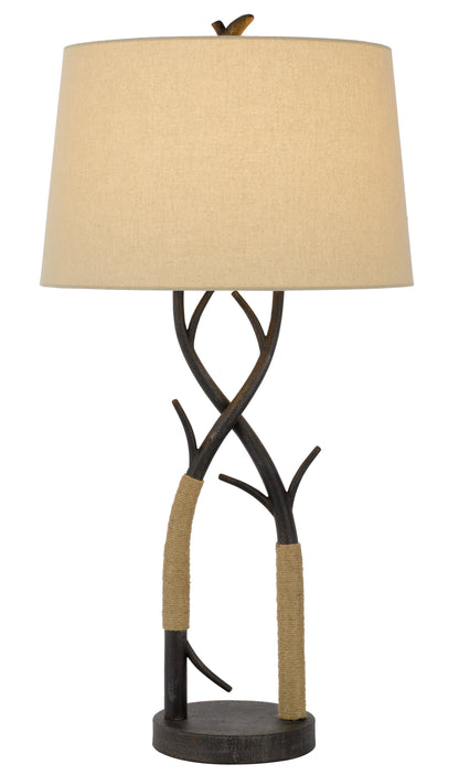 32" Charcoal Metal Table Lamp With Tan Empire Shade