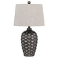 25" Silver Metallic Table Lamp With Gray Empire Shade