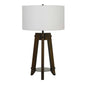 32" Brown Metal Tripod Table Lamp With Off White Drum Shade
